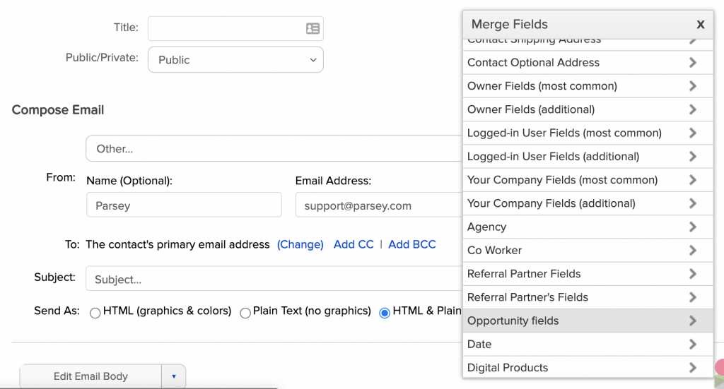 infusionsoft opportunity merge fields